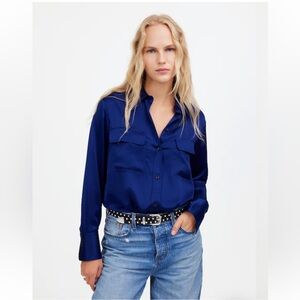 Madewell Silk Flap-Pocket Button-Up Shirt (XXS)